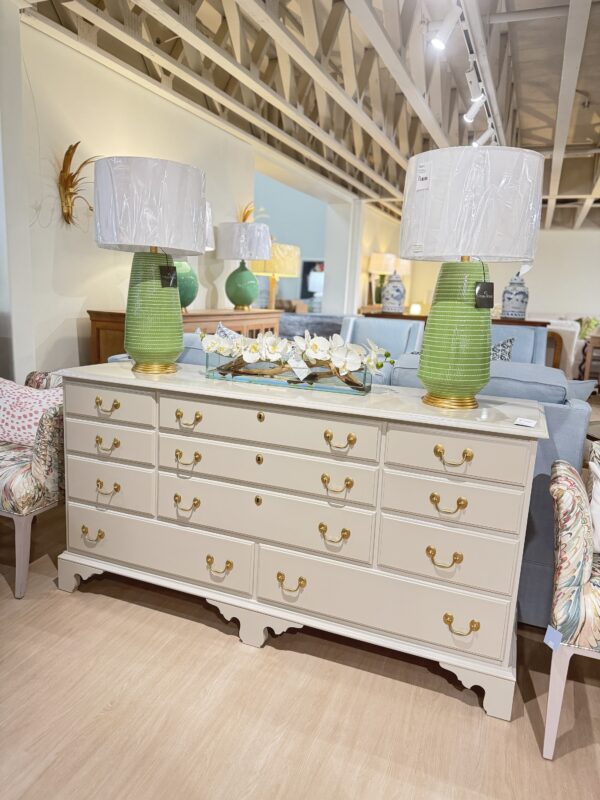 Vintage  11 drawer dresser with gold hardware, lacquered in  BM revere pewter - Image 2