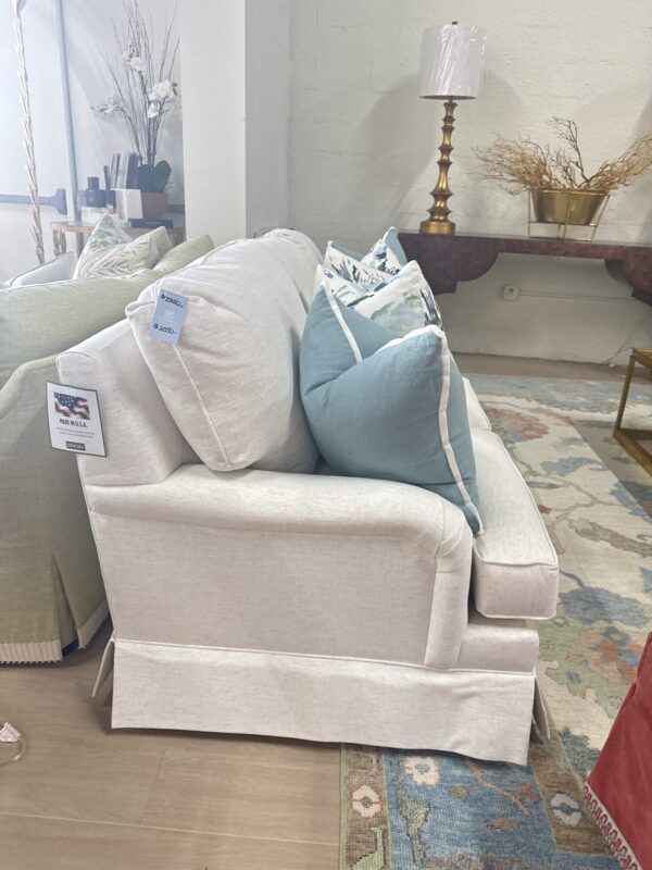 Kincaid  skirted sofa 3 over 3   cushion fill covered in performance fabric Crypton nomad snow! - Image 3