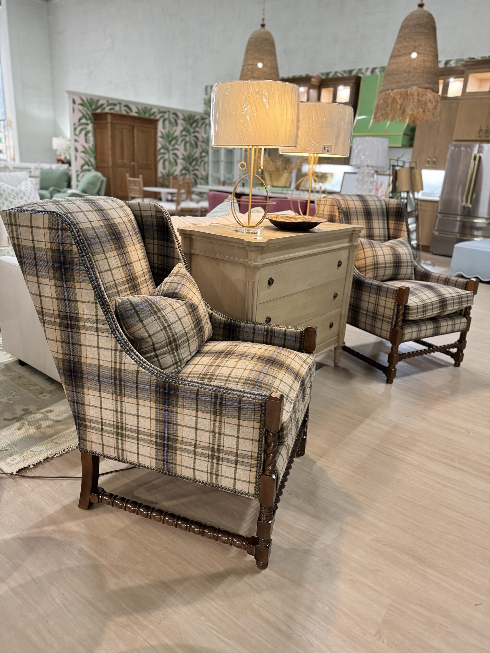 Set of kincaid wool Harrington with brass nailheads and wooden legs
$2900 each - Image 4