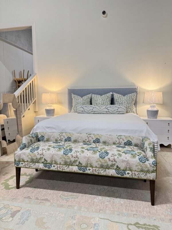 Massoud Claire Upholstered Bench | floral  w/  Velvet titan lime welt - Image 3