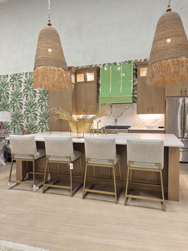 Set of (4) Custom counter Stools | yambo spots, upholstery with blue velvet detailing on the back $1750 each - Image 3