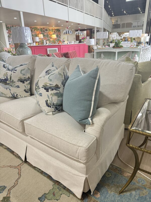 Kincaid  skirted sofa 3 over 3   cushion fill covered in performance fabric Crypton nomad snow! - Image 6