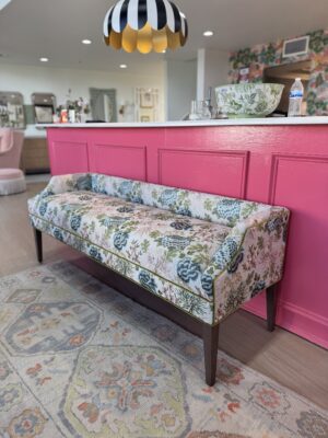 Massoud Claire Upholstered Bench | floral  w/  Velvet titan lime welt