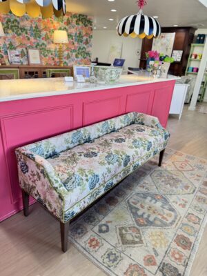 Massoud Claire Upholstered Bench | floral  w/  Velvet titan lime welt
