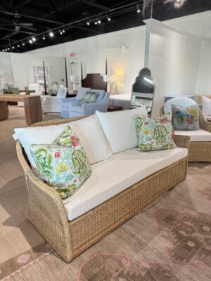 Rattan bench seat sofa with performance cushion *for screened in or covered porch use only*