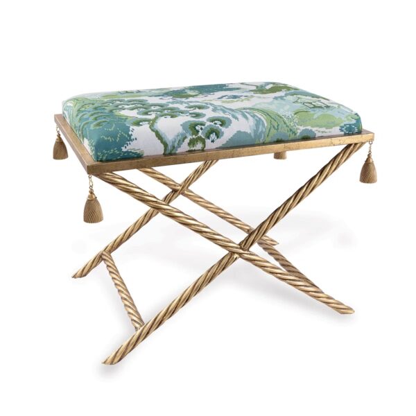 Upholstered x bench ottoman set! $1450 each fabric & golden frame - Image 2