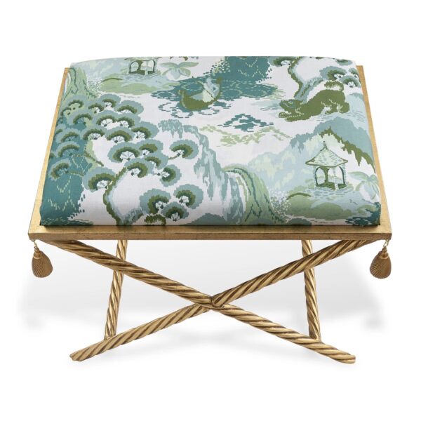 Upholstered x bench ottoman set! $1450 each fabric & golden frame - Image 3