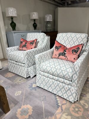 Larson arm swivel chair set in blue Malave turquoise!- $1750 each cleaning code