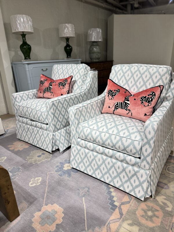 Larson arm swivel chair set in blue Malave turquoise!- $1750 each cleaning code
