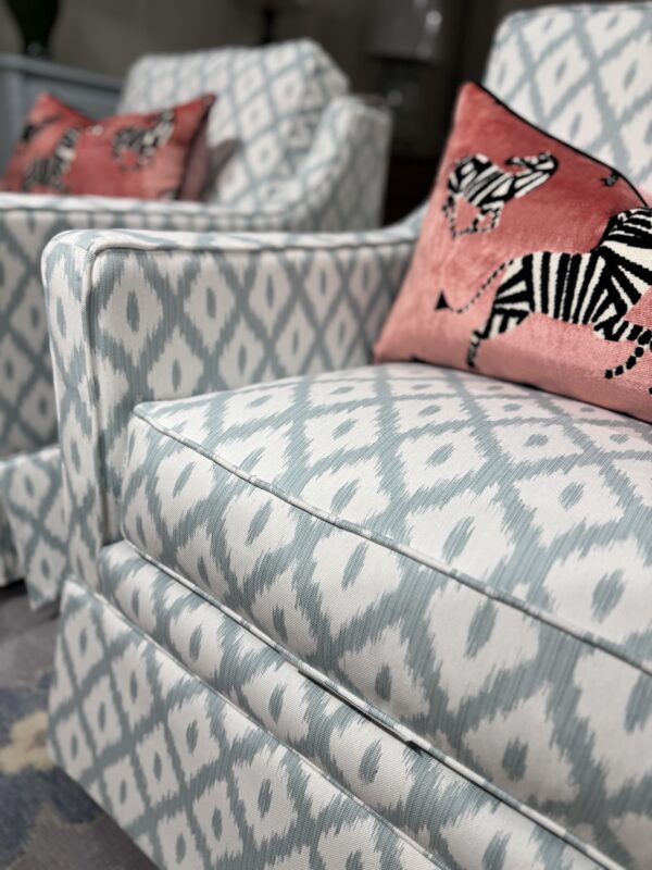Larson arm swivel chair set in blue Malave turquoise!- $1750 each cleaning code - Image 3