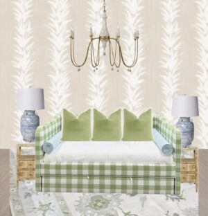 Green ginham scalloped upholster, twin daybed with a trundle!! Only one available