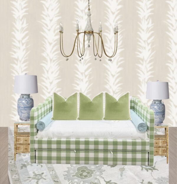 Green ginham scalloped upholster, twin daybed with a trundle!! Only one available
