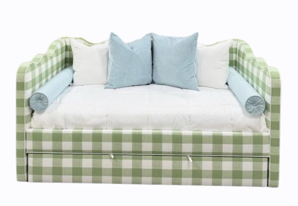 Green ginham scalloped upholster, twin daybed with a trundle!! Only one available - Image 4