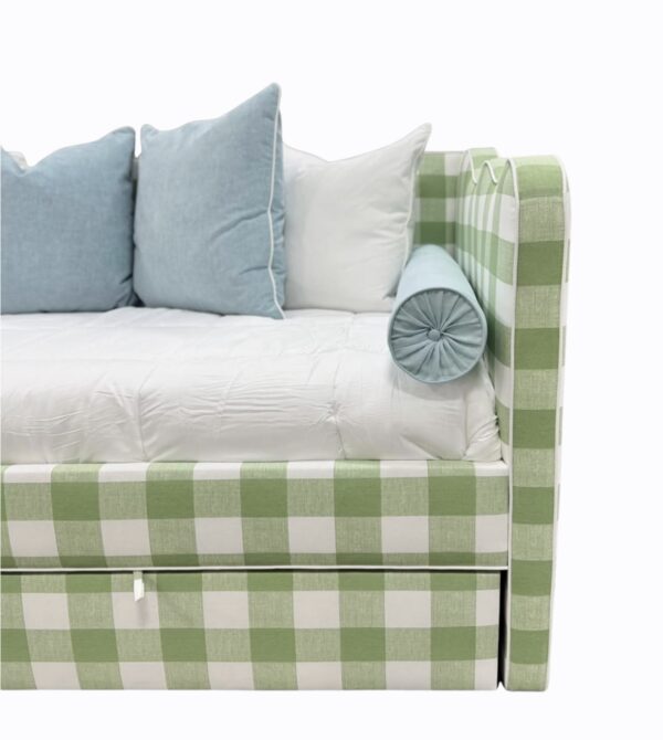 Green ginham scalloped upholster, twin daybed with a trundle!! Only one available - Image 6