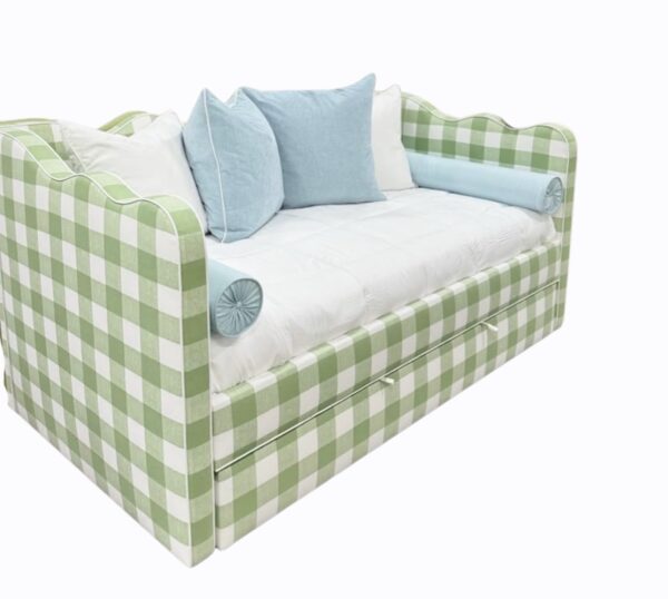 Green ginham scalloped upholster, twin daybed with a trundle!! Only one available - Image 3