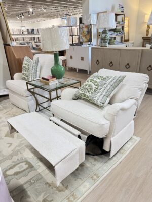 Electric swivel, rock, and recline covered in performance fabric Crypton nomad snow!