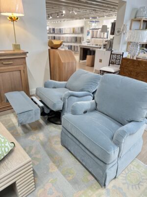 Electric swivel rock and recline covered in performance velvet banks Herron