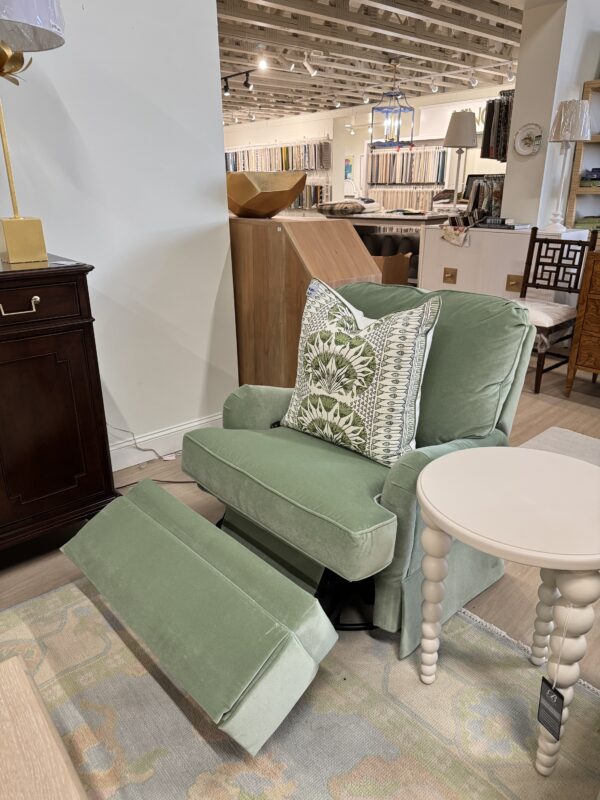 Electric swivel rock and recline covered in performance velvet banks meadow