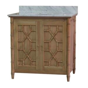 NEW | Faux-Bamboo Single Vanity with Marble Top &  Backsplash | Ready to Ship!