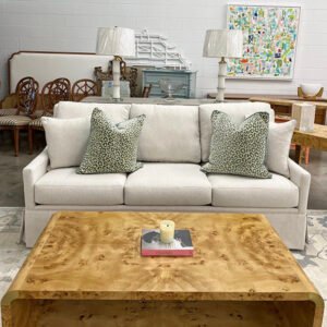 Poppy's Signature Curved Arm Skirted Sofa | Sugarshack Glacier (*custom, 4-8 week lead)