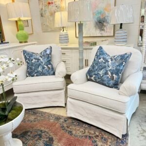 '- SET OF Performance fabric swivel and rock chars! $1275 each - Hailey bone rolled arm