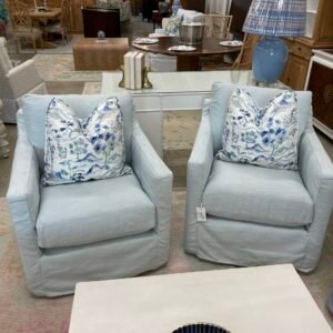 '- SET OF Performance fabric slipcover swivel and rock chars! $1450 each