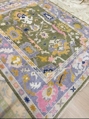 8 x 10 Handmade Turkish Oushak Rug | Light Purple, Green, Pink, Cream