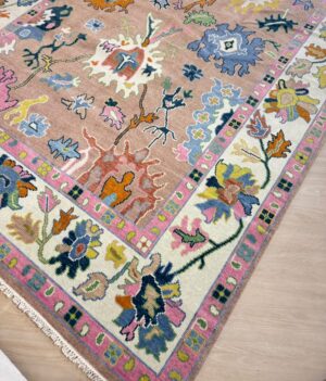 8 x 10 Handmade Turkish Oushak Rug | Pink, Red, Blue, Green, Navy