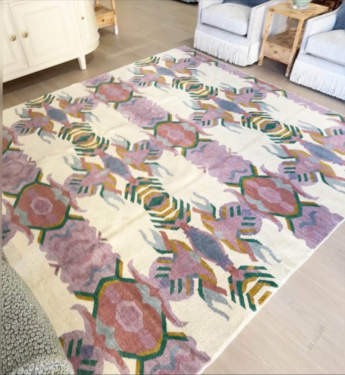 9 x 12 Handmade Turkish Oushak Rug | Purple, Blue, Green, Cream - Image 3