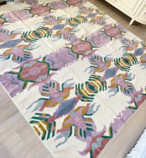 9 x 12 Handmade Turkish Oushak Rug | Purple, Blue, Green, Cream