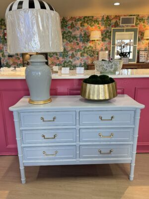 NEW | Reynolds Collection Faux-Bamboo 6-Drawer Dresser in BM fantasy blue