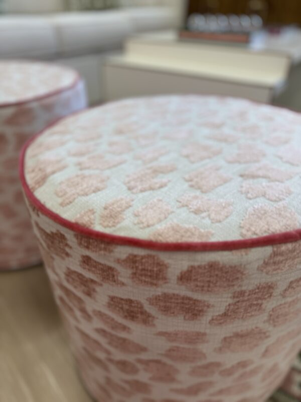 Cylinder ottoman set covered in pink fizz with hot pink welting! Sold as a set of 2 - Image 4