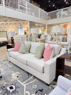 Luna 3 over 3 sofa covered in neutral fabric