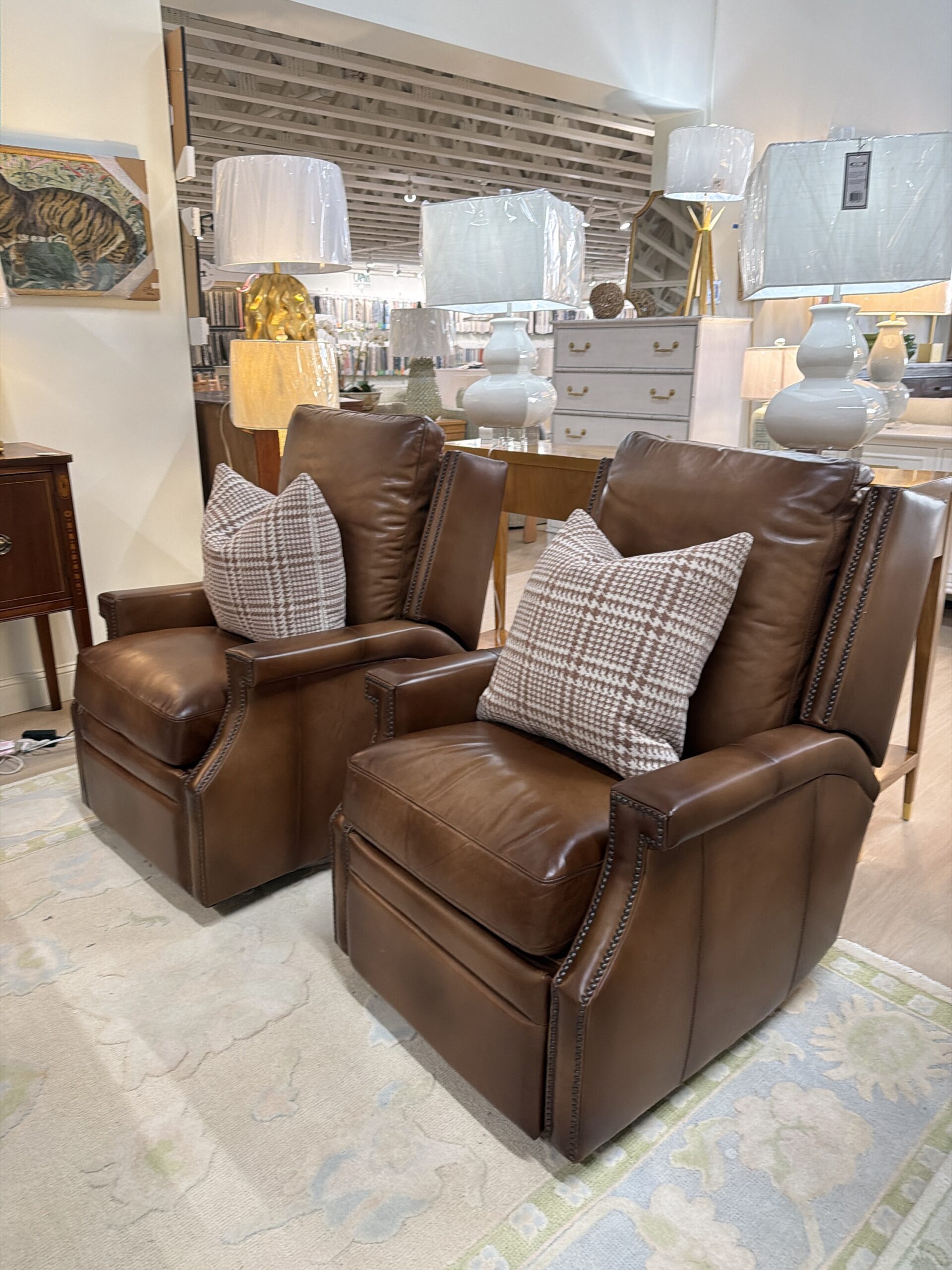 ELECTRIC RECLINER SET! These swivel rock & recliner $2300 EACH- must be plugged in and these include a USBC port to charge your phone! Covered in brown leather! - Image 5