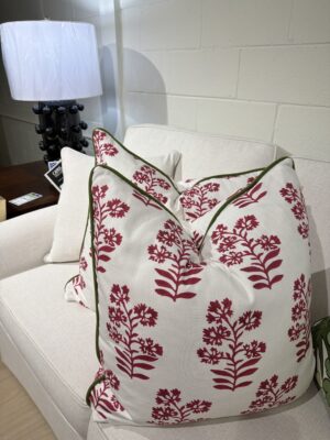 22 x 22  pillows with down inserts (set of 2) SOLD AS A SET fucua flower with green welt