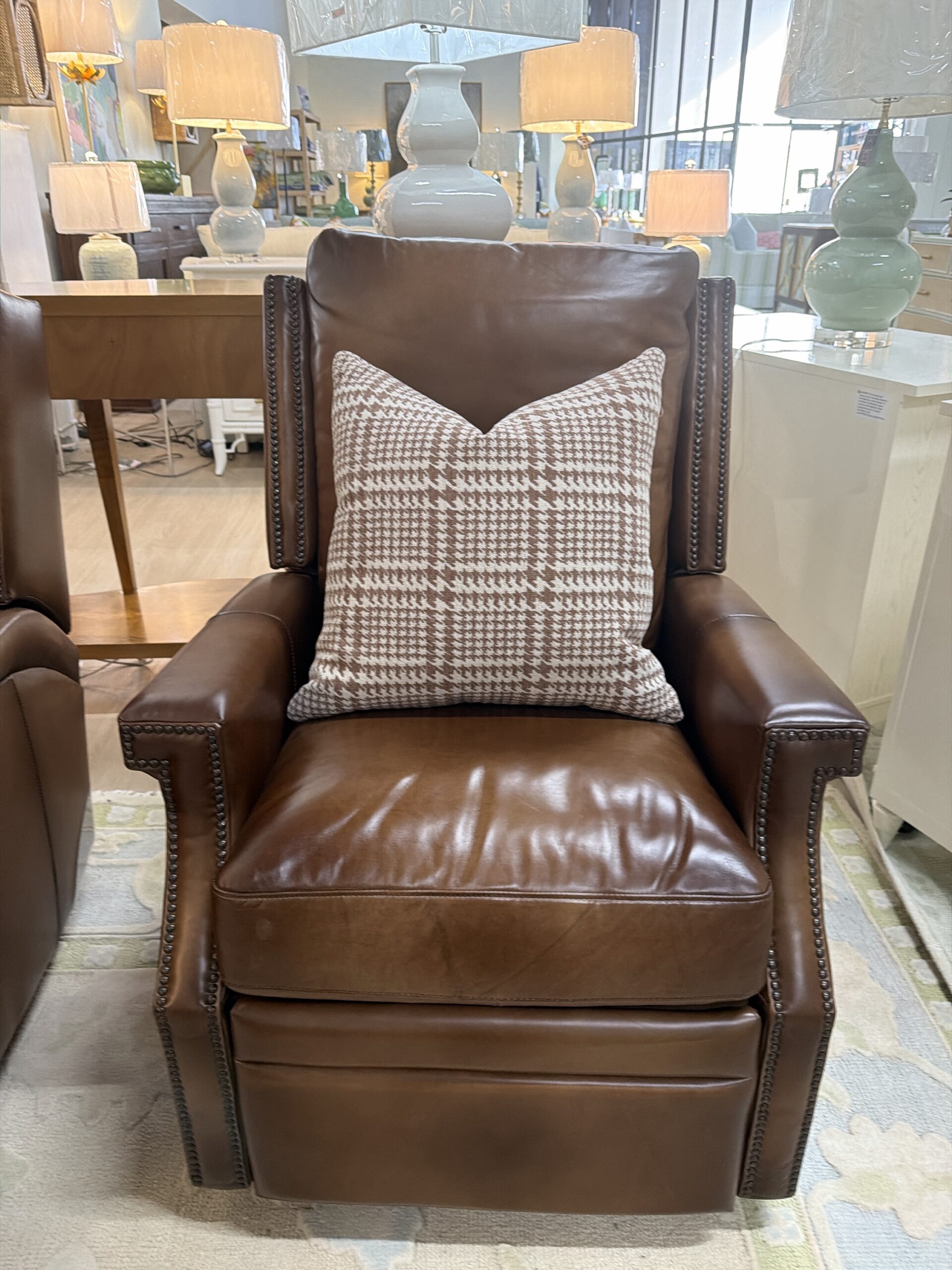 ELECTRIC RECLINER SET! These swivel rock & recliner $2300 EACH- must be plugged in and these include a USBC port to charge your phone! Covered in brown leather! - Image 4