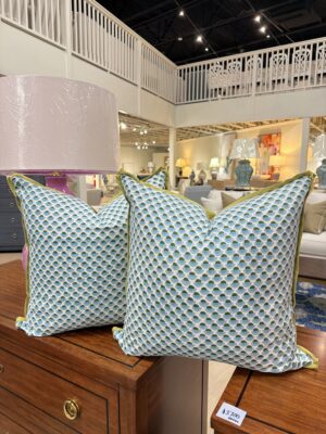 22 x 22  pillows with down inserts (set of 2) SOLD AS A SET key west ball with lime butterfly welt