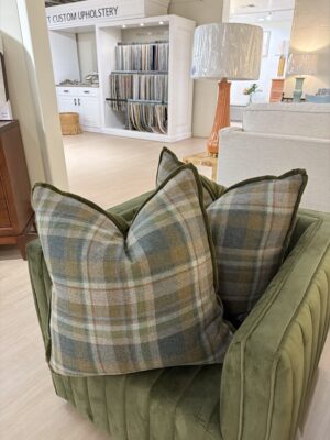 22 x 22  pillows with down inserts (set of 2) SOLD AS A SET chickadee plaid