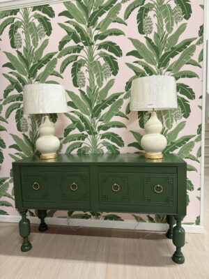 Chatsworth server in dark green finish with gold hardware