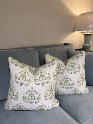 22 x 22  pillows with down inserts (set of 2) SOLD AS A SET green pea