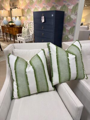22 x 22  pillows with down inserts (set of 2) SOLD AS A SET eyelash green stripe
