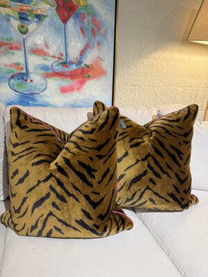 22 x 22  pillows with down inserts (set of 2) SOLD AS A SET little nimba with hot pink welt
