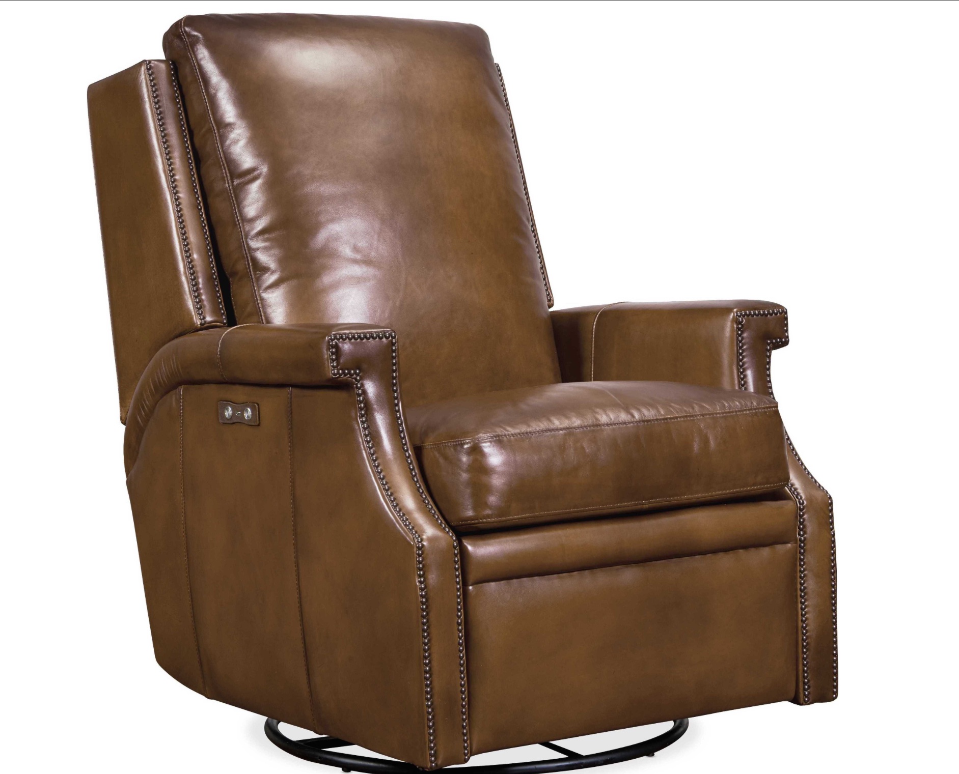 ELECTRIC RECLINER SET! These swivel rock & recliner $2300 EACH- must be plugged in and these include a USBC port to charge your phone! Covered in brown leather! - Image 6