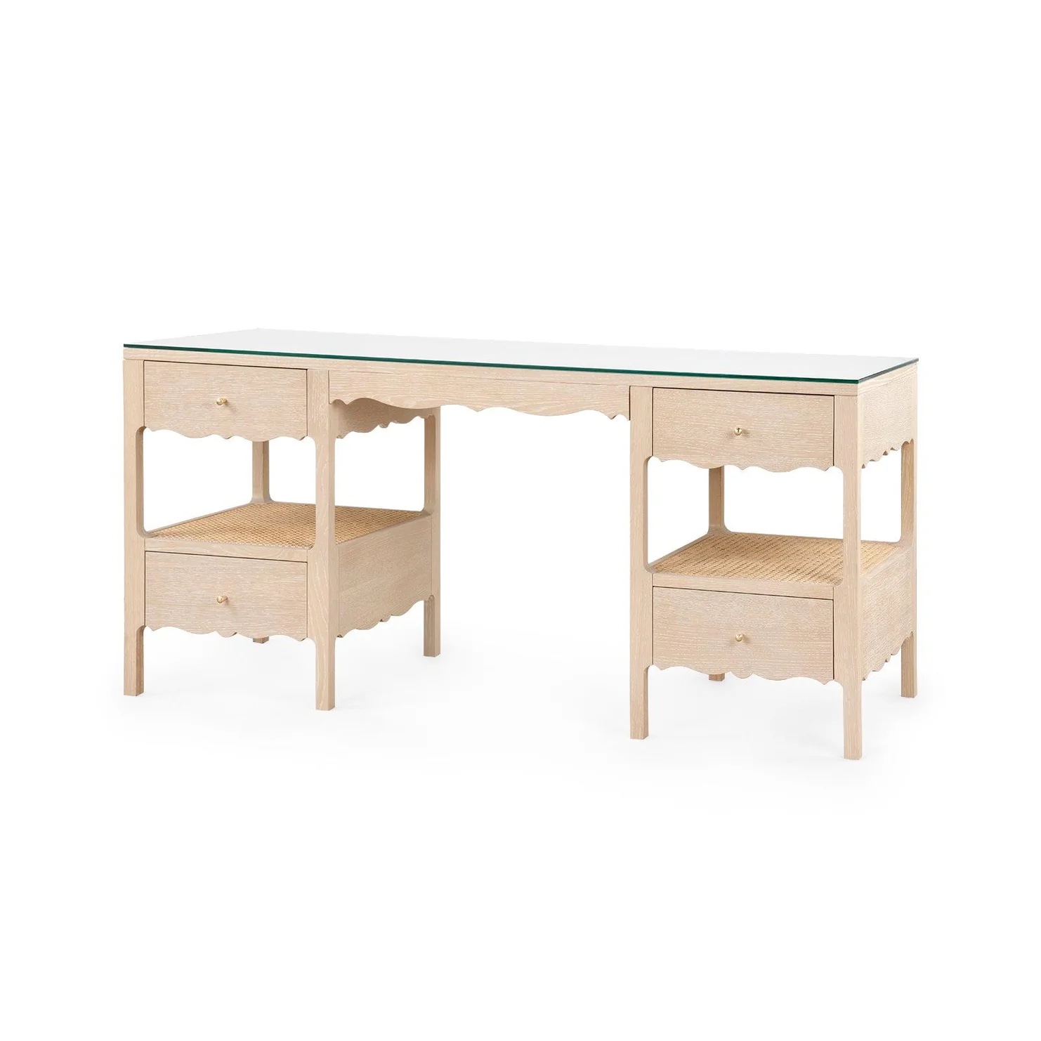 V & H driftwood and cane desk with glasstop