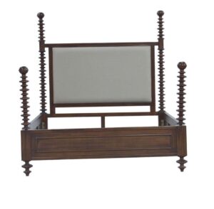 Milano Queen bed in TKB wooden finish with white upholstery