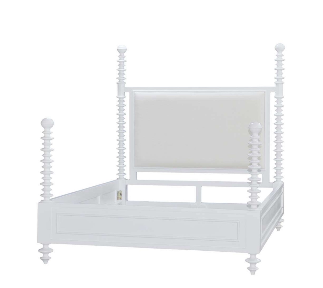 Milano Queen bed in white finish with white upholstery