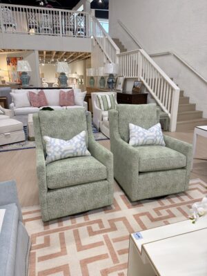 NEW |  Lindy swivel rock chair set covered in siamese Shamrock !! These are spot clean!