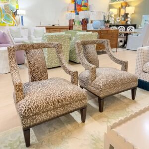 Wesley Hall Charming Chair set covered in fleck coco with brown welt