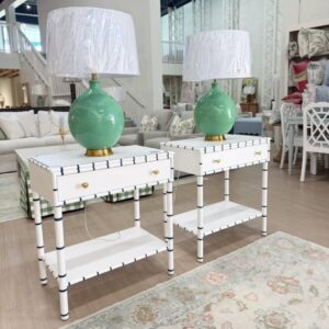 Set of Greenwinch white & navy bed side tables