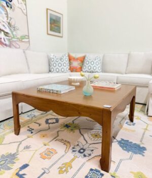 Square wooden coffee table in French antique pine finish